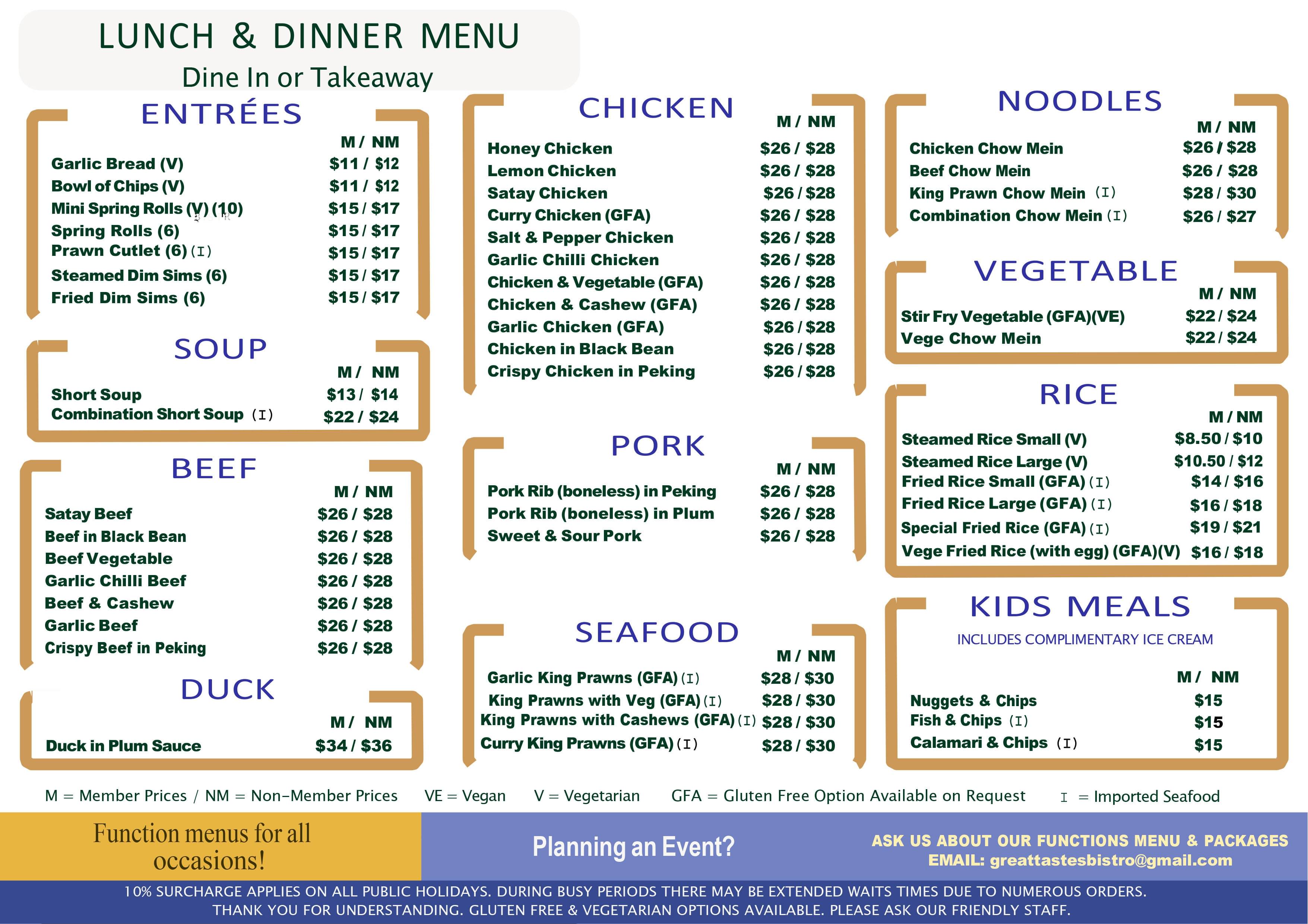 Great Taste Bistro Menu